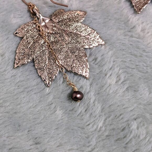 Vintage 80s Silver-plated/Gold Filled Leaf Motif Earrings Made from Real Leaves - Picture 14 of 16